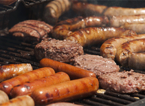 Barbecue with sausages and burgers