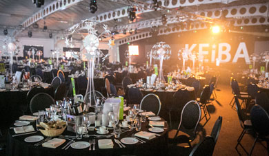 Decorated tables for an event at Kent Event Centre